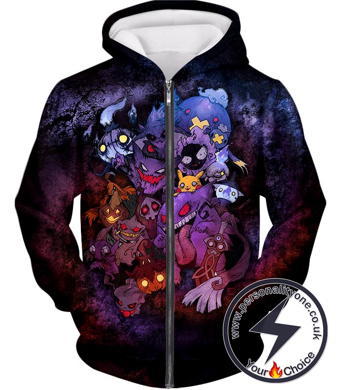 Pokemon Awesome All Zombie Type Pokemons Super Cool Graphic Zip Up Hoodie